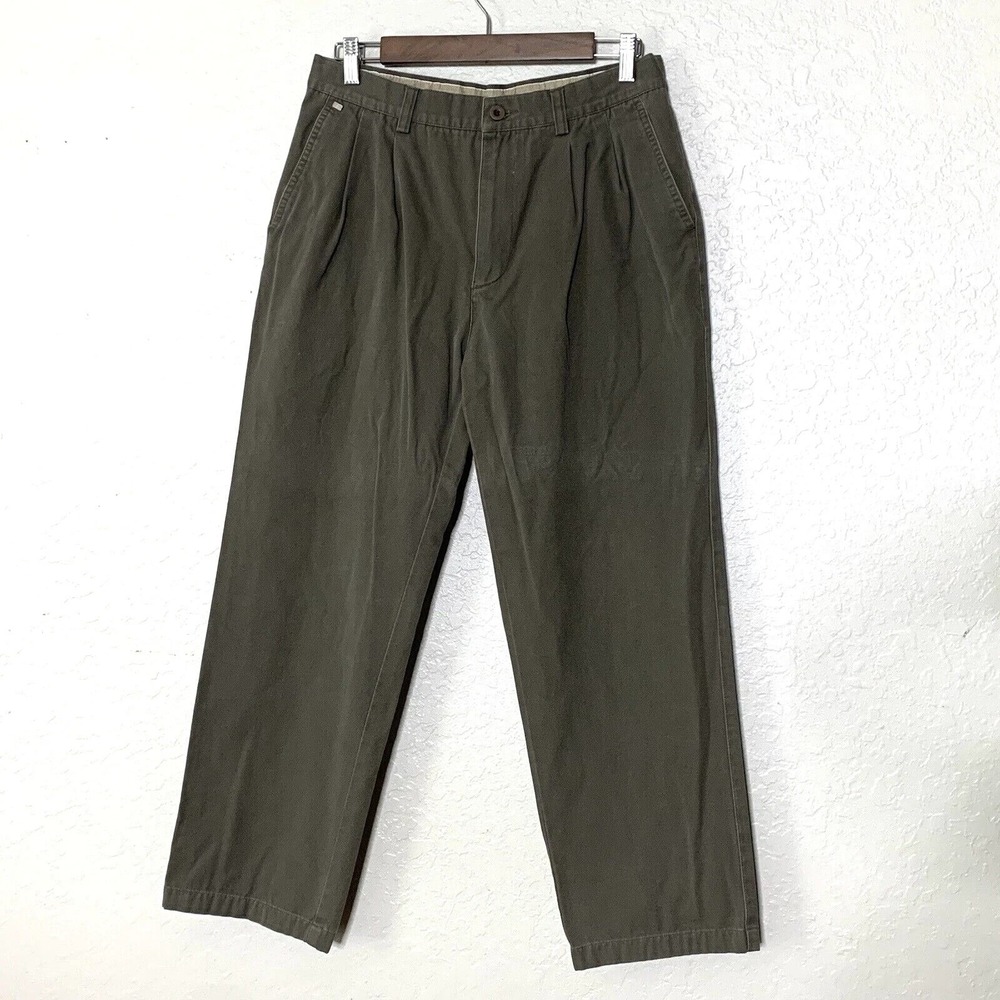 Vtg LACOSTE Pants Mens 34 Preppy Olive Brown Chino Slacks Pleated Front Academia